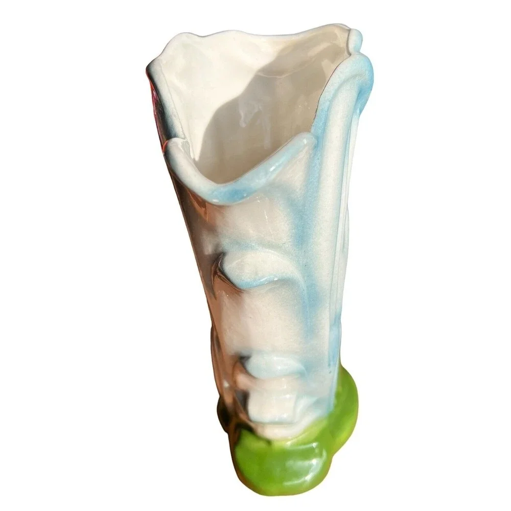 Vtg Swan Ceramic Vase Planter Blue Green‎ White MCM Unsigned McCoy Pottery Retro